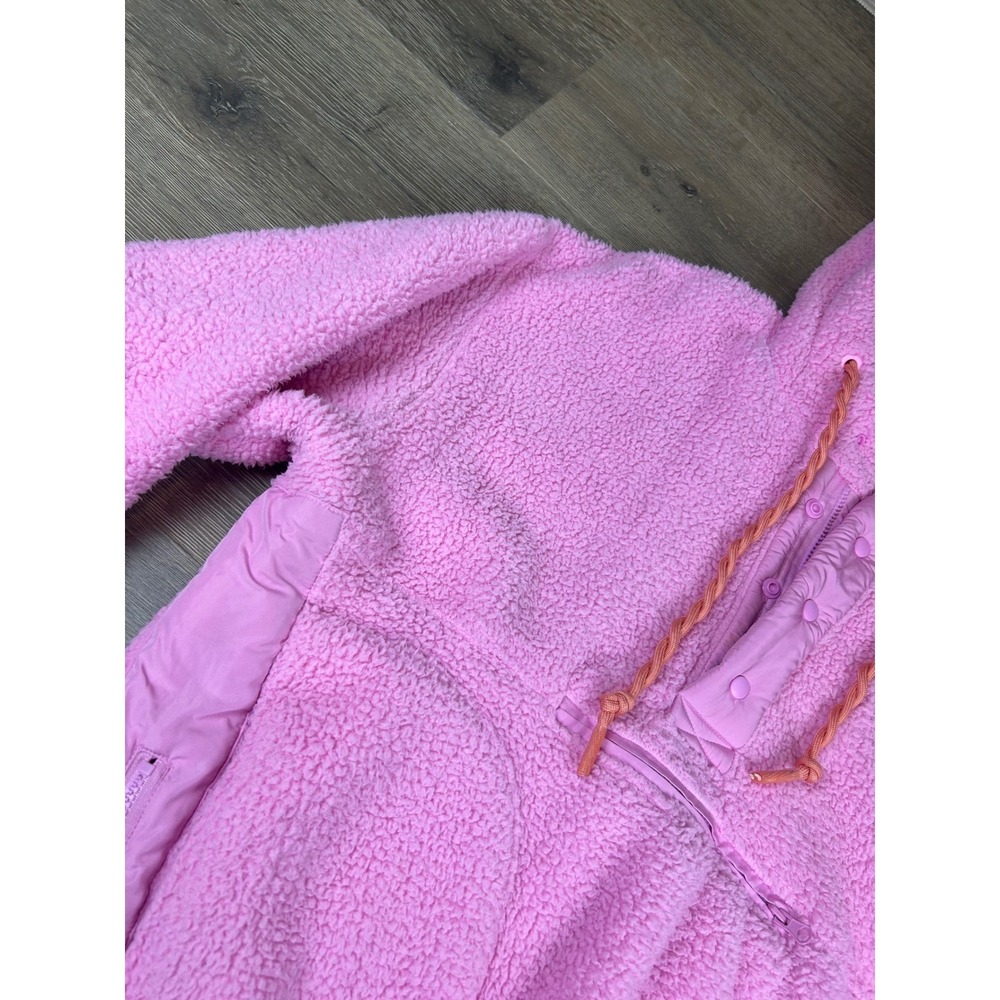 Altar'd State Pink Sherpa Fleece Hoodie Snap Zip Pullover Womens XS Oversized - Picture 3 of 9